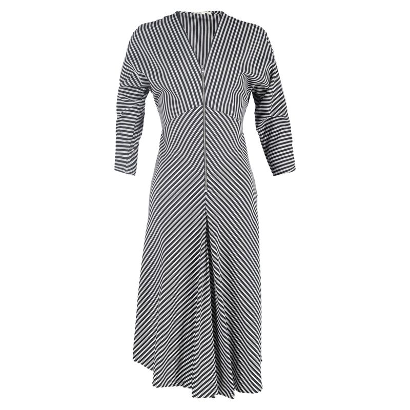Maje Rava Striped Twill Midi Dress In Black Viscose